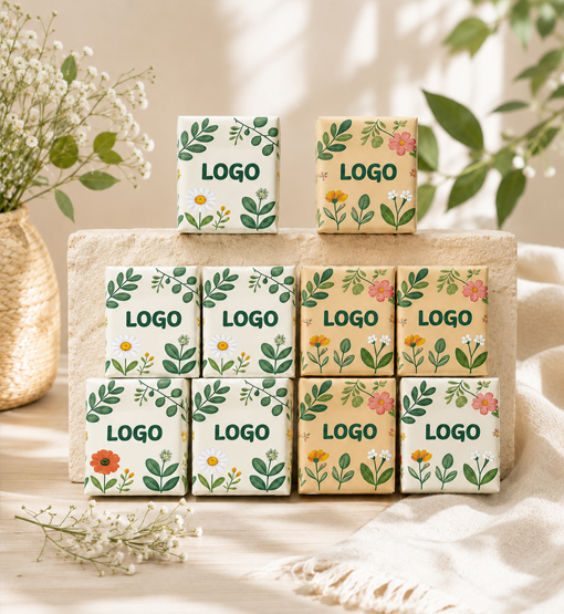 Promotional tissue packs with custom printed wrappers