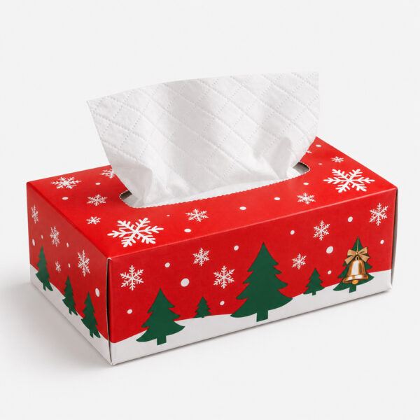 Rectangular Facial Tissue Box with Christmas Print