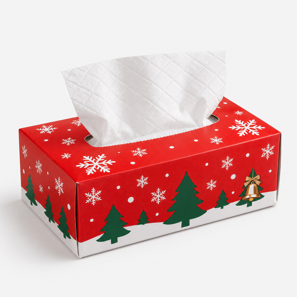 Rectangular Facial Tissue Box with Christmas Print