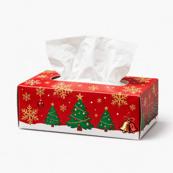 Rectangular Facial Tissue Box with Christmas Print