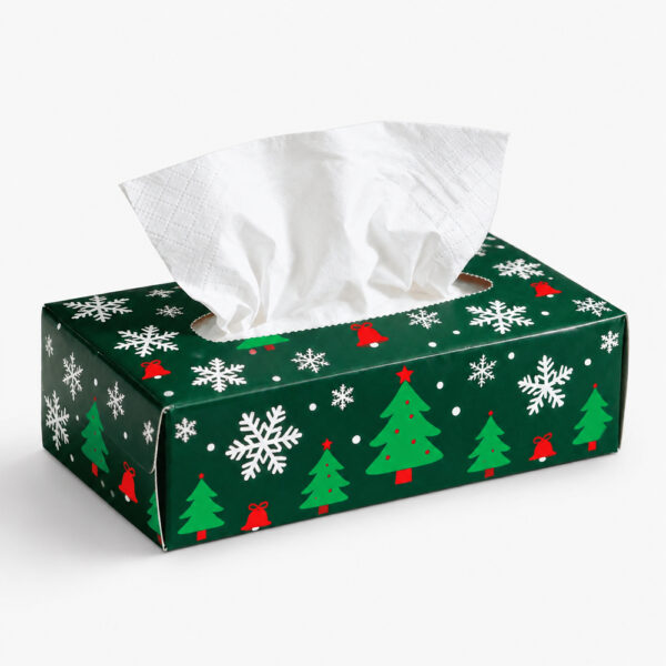 Rectangular Facial Tissue Box with Christmas Print