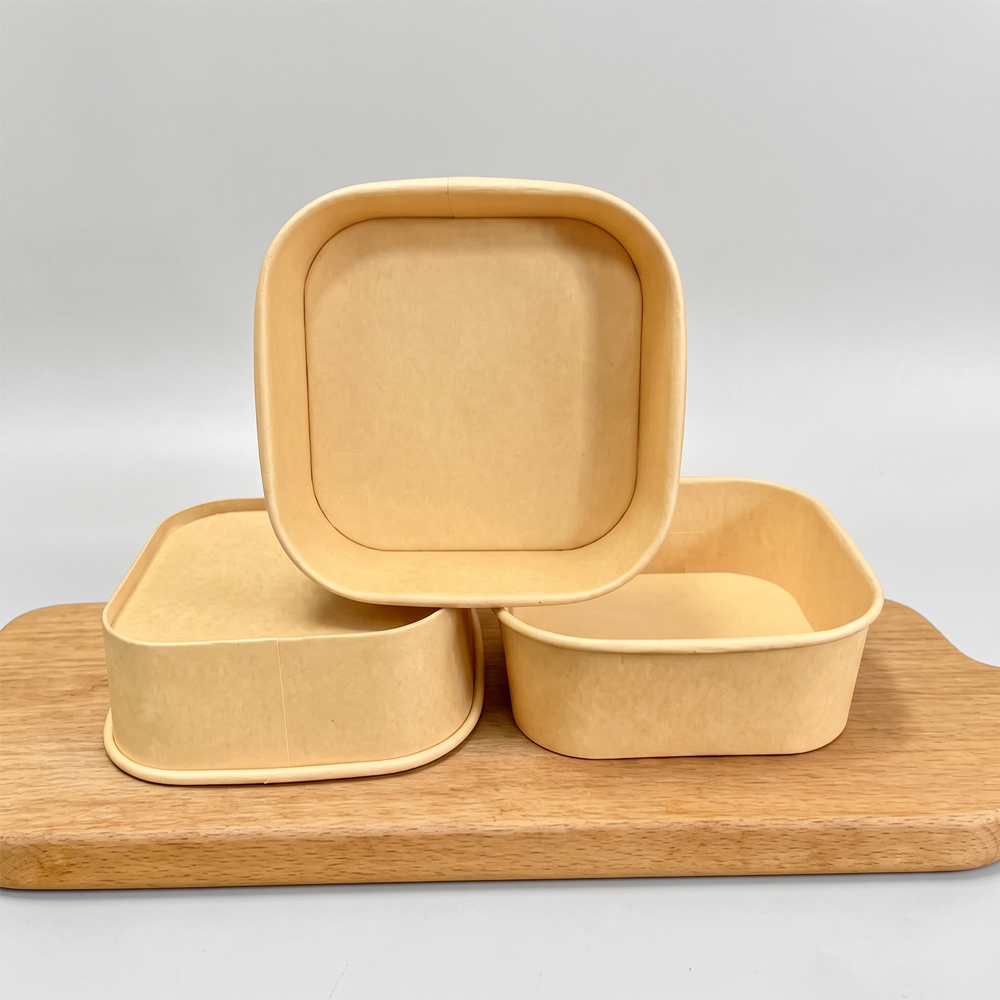 Rectangular Kraft-Style Paper Bowl with Lid Options