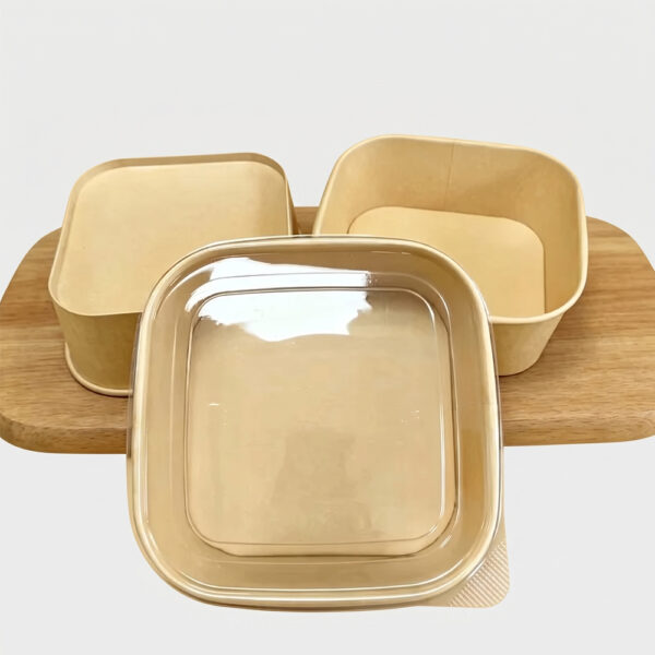 Rectangular Kraft-Style Paper Bowl with Lid Options