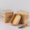 Rectangular Kraft-Style Paper Bowl with Lid Options
