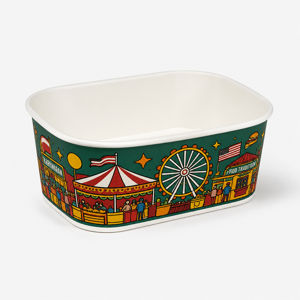 Rectangular Paper Bowl with Custom Print and Lid