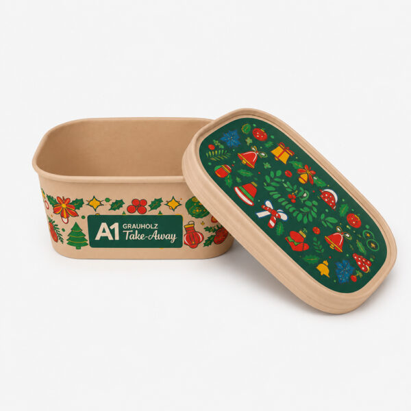 Rectangular Paper Bowl with Custom Print and Lid Rectangular Paper Bowl with Custom Print and Lid