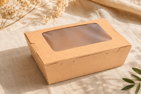 Rectangular paper food container with clear fitted lid
