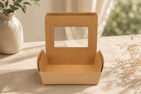 Rectangular paper food container with clear fitted lid