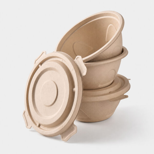 Round Bamboo Fiber Bowl with Fitted Lid for Meal Service Round Bamboo Fiber Bowl with Fitted Lid for Meal Service