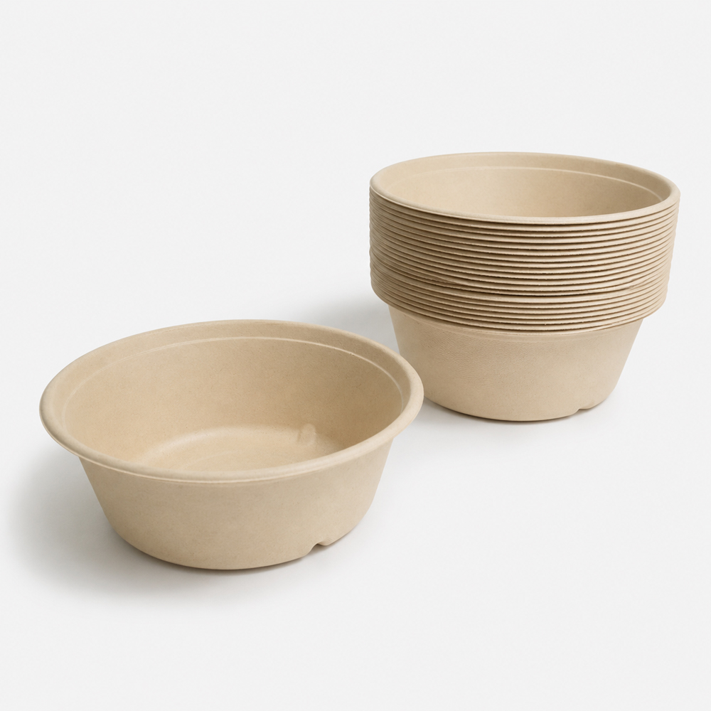 Round Bamboo Fiber Bowl with Lid for Takeaway Meals