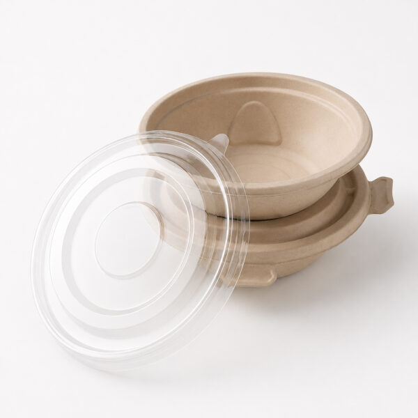 Round Bamboo Pulp Bowl with Clear Lid for Meals