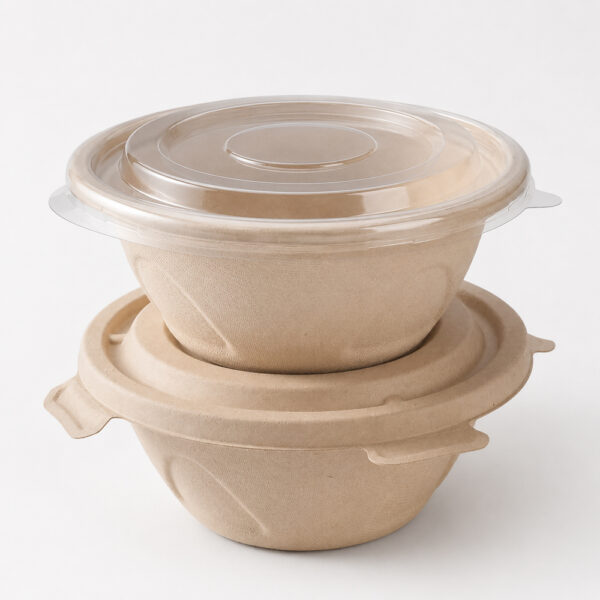 Round Bamboo Pulp Bowl with Clear Lid for Meals