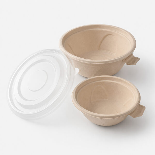 Round Bamboo Pulp Bowl with Clear Lid for Meals