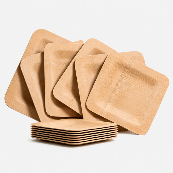 Round Bamboo-Style Disposable Plate for Catering