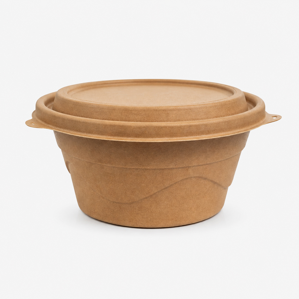 Round Molded Bamboo Fiber Bowl with Lid for Takeaway