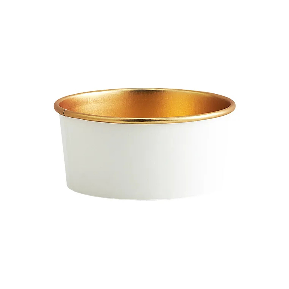 Round Paper Bowl with Gold Rim and Clear Lid