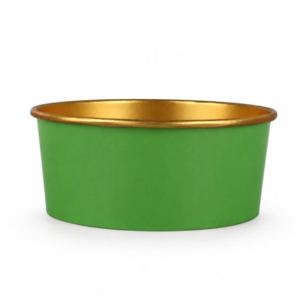 Round Paper Bowl with Gold Rim and Clear Lid