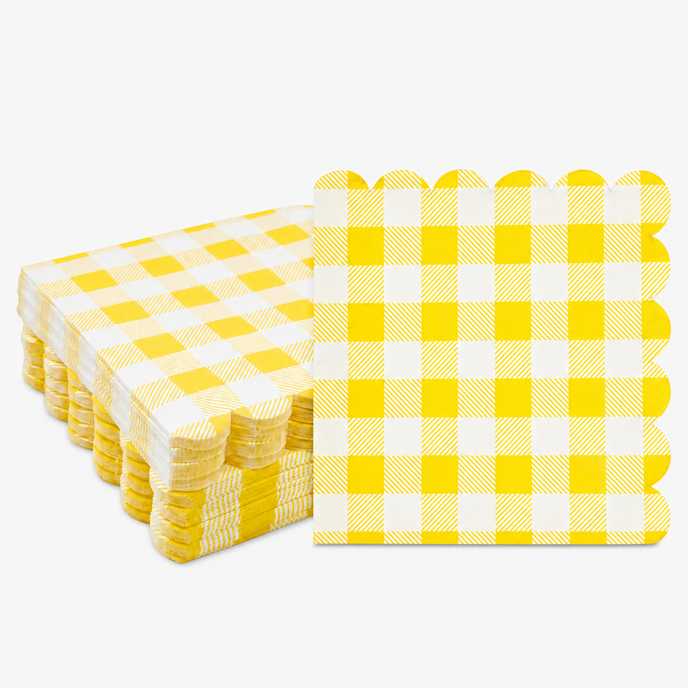 Scalloped Paper Napkins in Yellow Gingham
