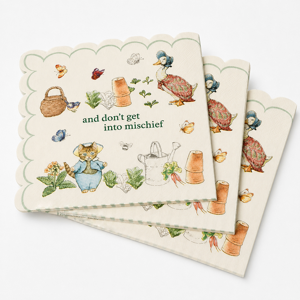 Scalloped Paper Napkins with Storybook Garden Print