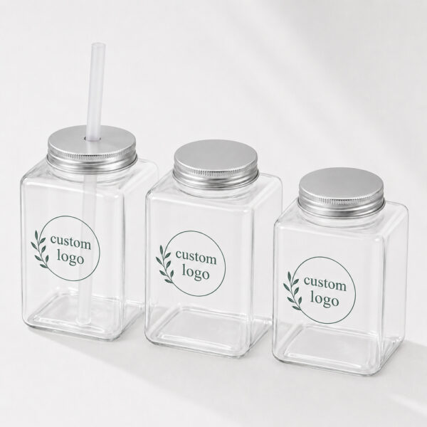 Square 500ml Clear Beverage Bottle with Screw Cap Square 500ml Clear Beverage Bottle with Screw Cap