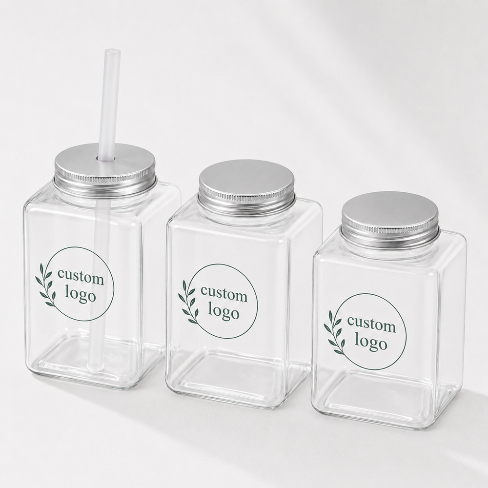Square 500ml Clear Beverage Bottle with Screw Cap