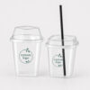 Square Clear Cold Drink Cup with Fitted Straw-Slot Lid