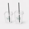Square Clear Cold Drink Cup with Fitted Straw-Slot Lid