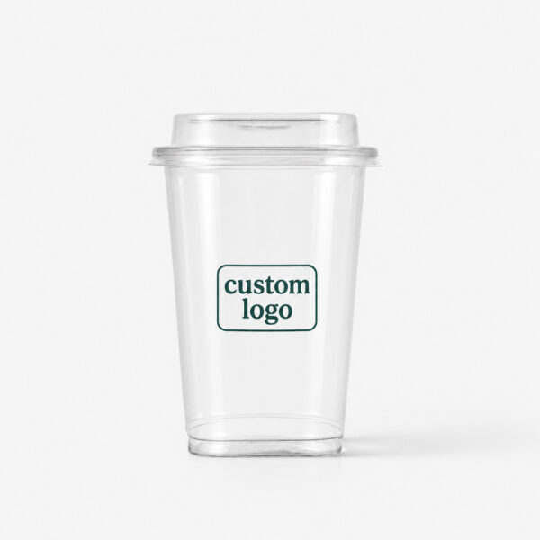 Square Clear Milk Tea Cups with Fitted Lids Square Clear Milk Tea Cups with Fitted Lids
