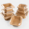 Square Kraft Paper Bowl with Clear Fitted Lid