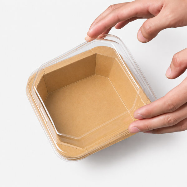Square Kraft Paper Bowl with Clear Fitted Lid