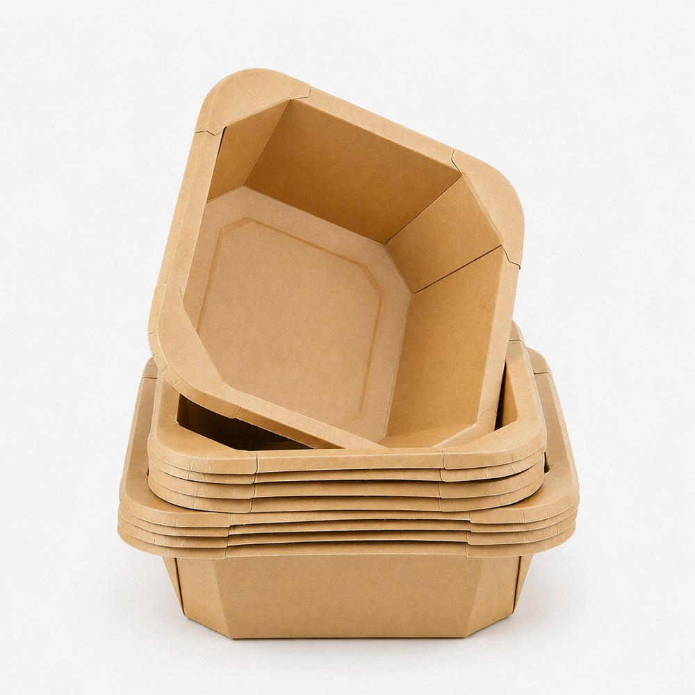 Square Kraft Paper Bowl with Clear Lid for Takeaway