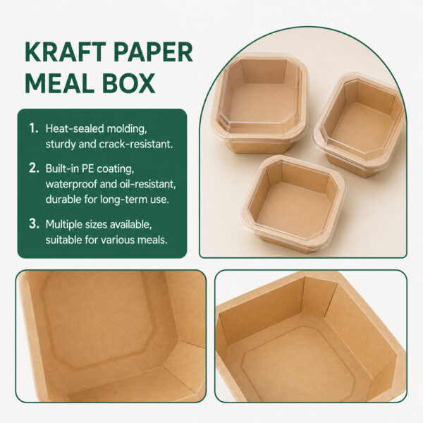 Square Kraft Paper Bowl with Clear Lid for Takeaway Square Kraft Paper Bowl with Clear Lid for Takeaway