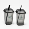Square PP Drink Cup with Straw-Slot Lid Square PP Drink Cup with Straw-Slot Lid