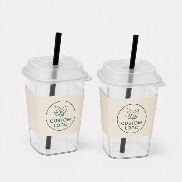 Square PP Drink Cup with Straw-Slot Lid Square PP Drink Cup with Straw-Slot Lid