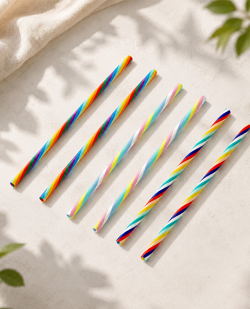 Striped plastic straws for cafés and beverage shops