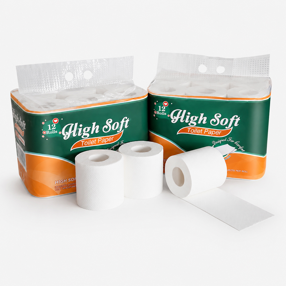 Toilet Paper Rolls in 12-Roll Handle Bag Pack