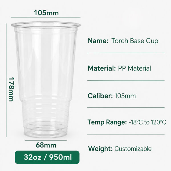 Torch Base PP Cup with Flat Lid, 32 oz