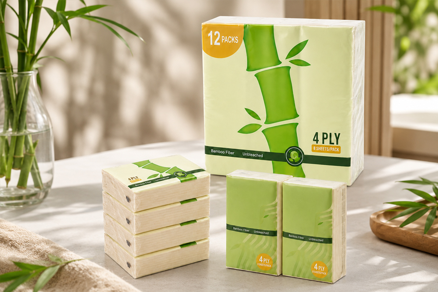 Virgin wood pulp tissue sheets for portable pocket packs