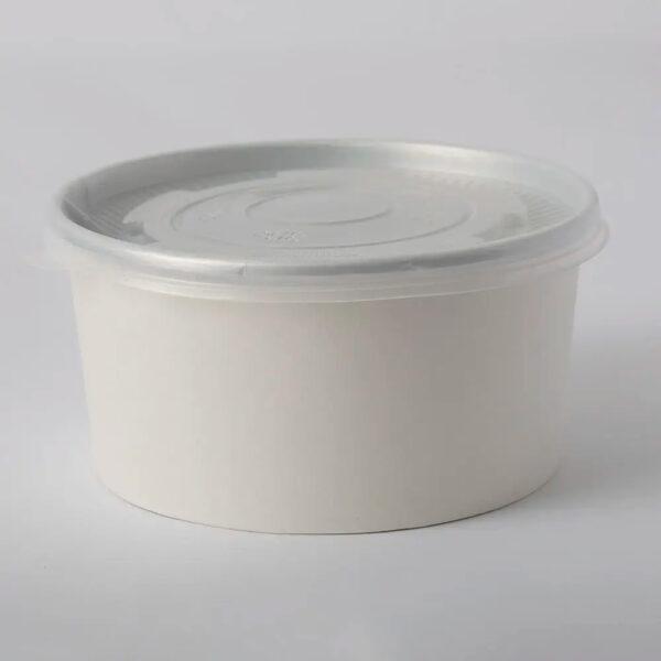 White Paperboard Bowl with Fitted Lid for Takeaway Meals