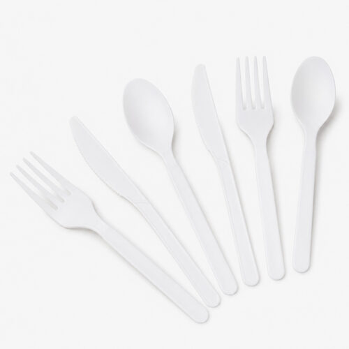 White Wrapped Disposable Cutlery Set for Catering