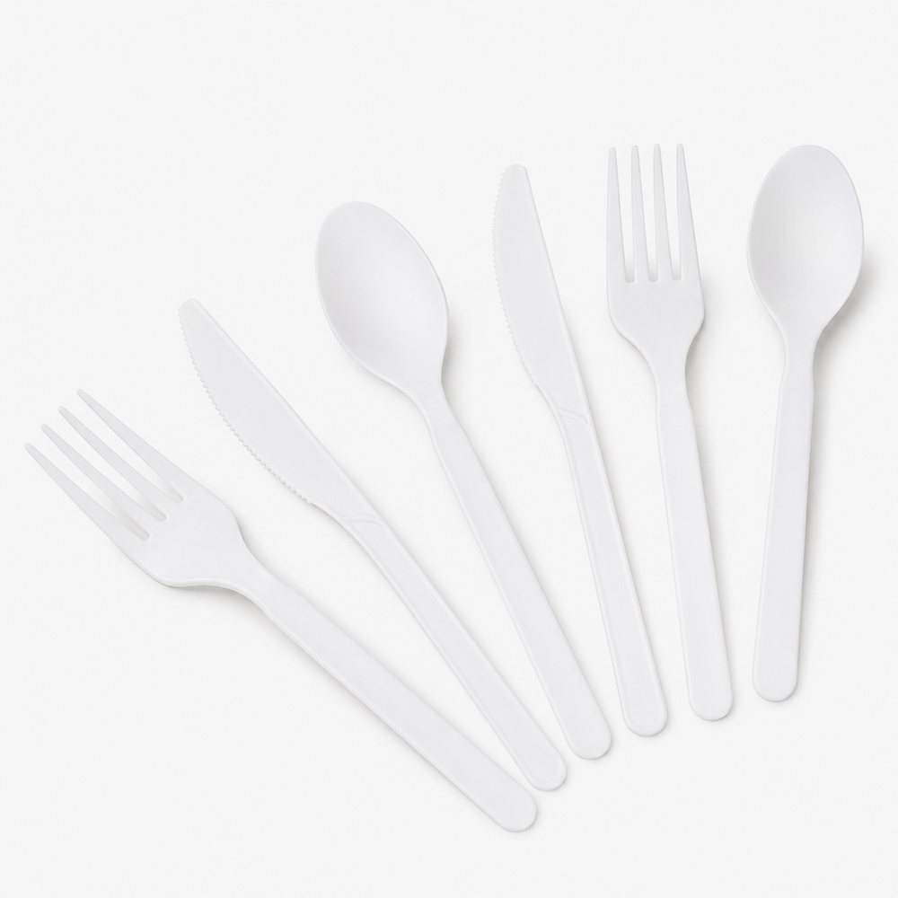 White Wrapped Disposable Cutlery Set for Catering