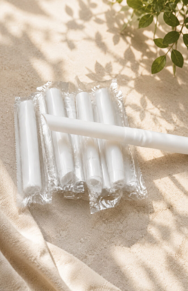 Wide boba straw in a cup with tapioca pearls