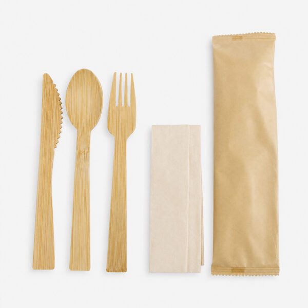 Wrapped Bamboo Cutlery Set for Takeaway Meals