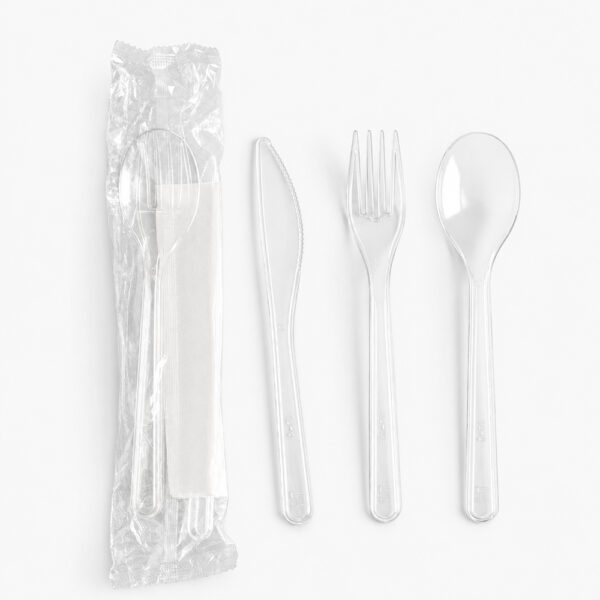 Wrapped Clear Disposable Cutlery Set for Takeout Wrapped Clear Disposable Cutlery Set for Takeout