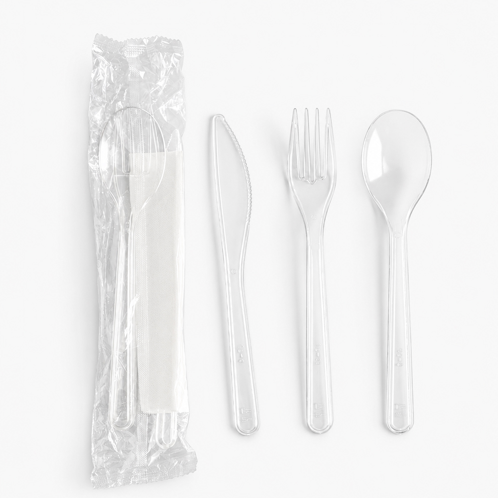 Wrapped Clear Disposable Cutlery Set for Takeout