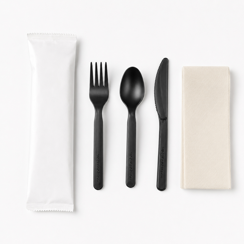 Wrapped Disposable Cutlery Set for Takeaway Meals
