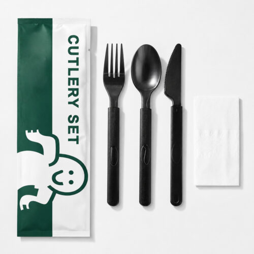 Wrapped Disposable Cutlery Set with Napkin