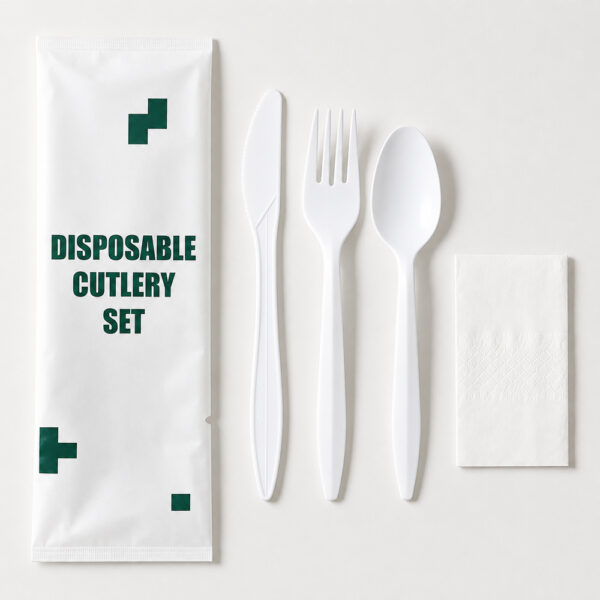 Wrapped Disposable Cutlery Set with Napkin Wrapped Disposable Cutlery Set with Napkin
