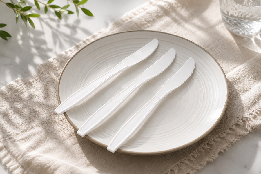 Wrapped plastic knives for foodservice distributors