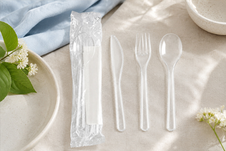 Wrapped utensil sets for supermarket category buyers